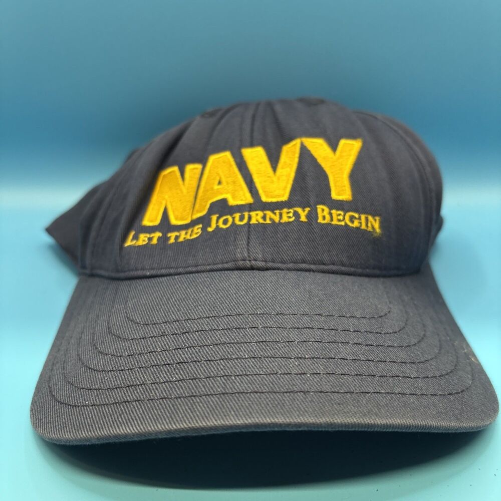 VTG US Navy Let The Journey Begin Snapback Hat Military Baseball Cap Light Blue